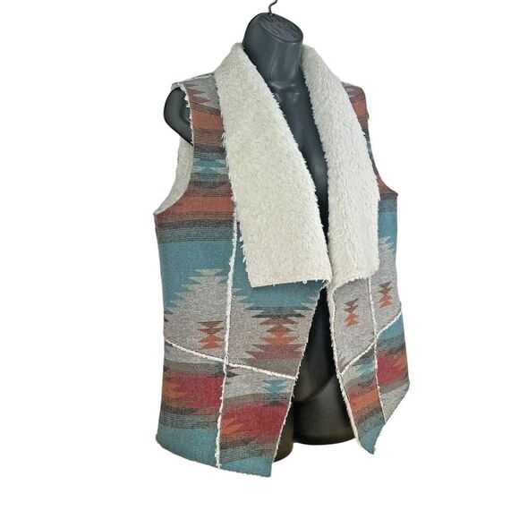 Faux Sherpa Fur Lined Aztec Print Western Cowgirl Rodeo Vest Size XLarge - Picture 3 of 6